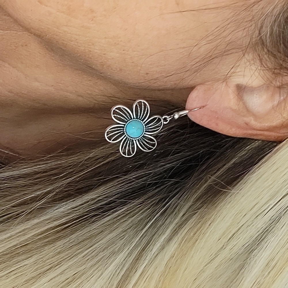 Southwestern Daisy Drop Earrings - Picture 2 of 5